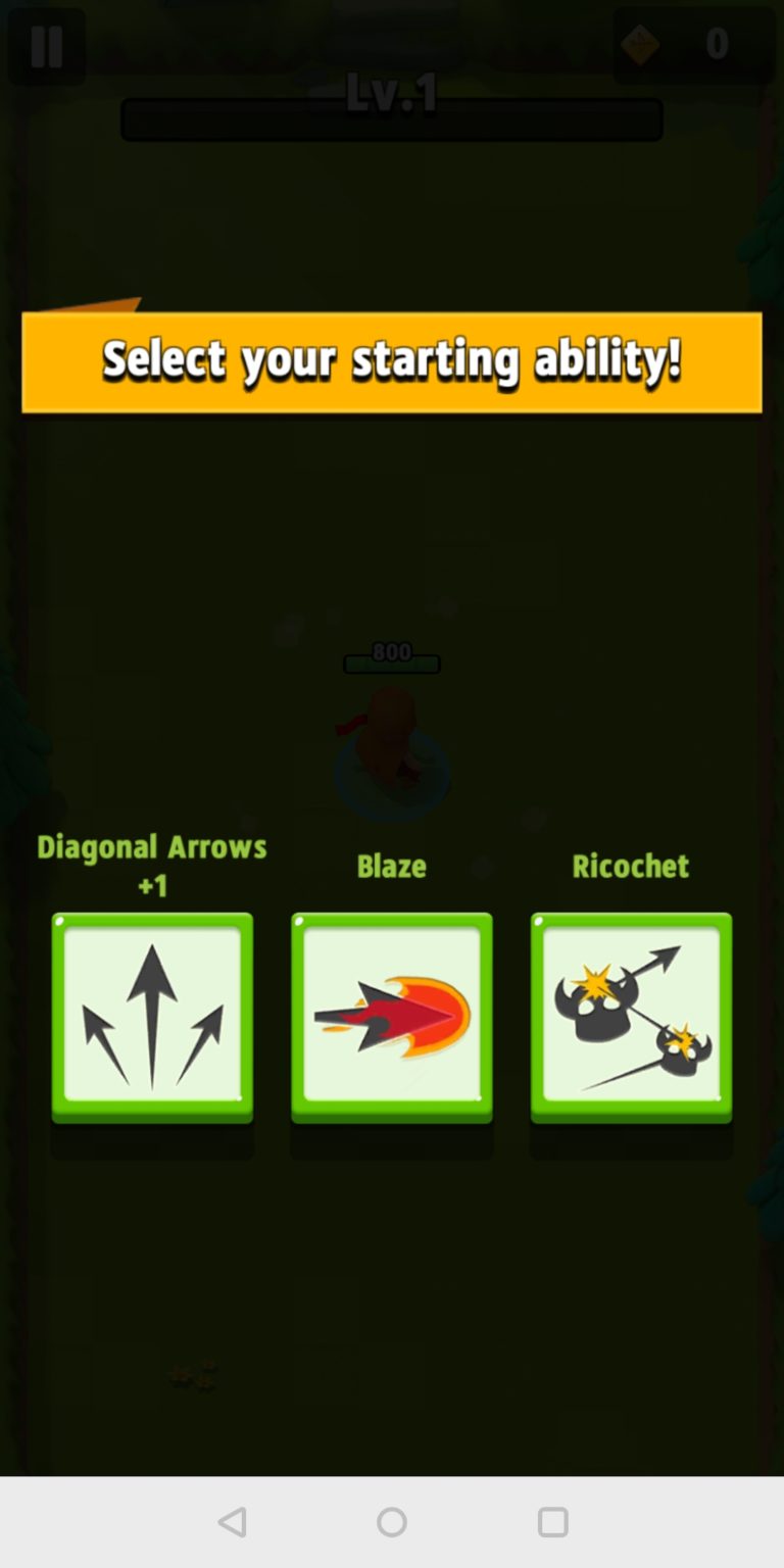 Selecting starting ability in archero game